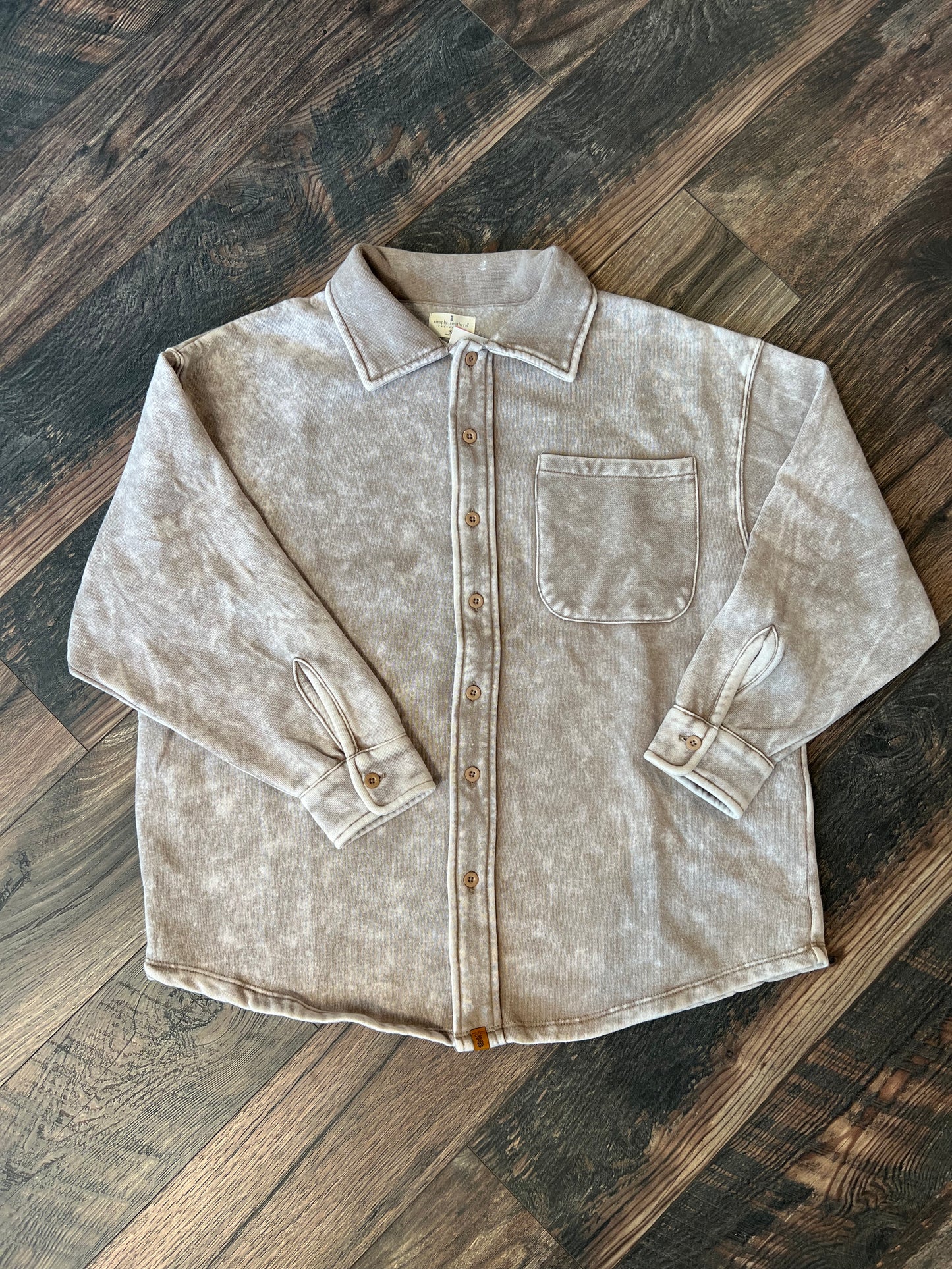 Simply Southern Shacket Tan Acid Wash