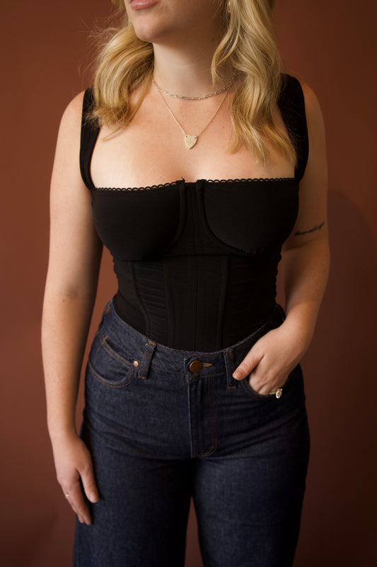 Elara Black Corset Top