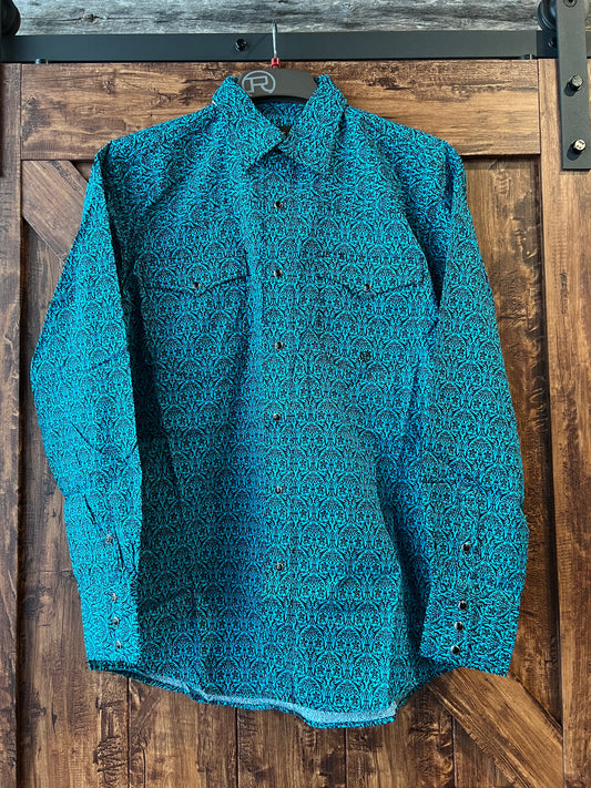 Vintage Teal Print Men’s Snap Up