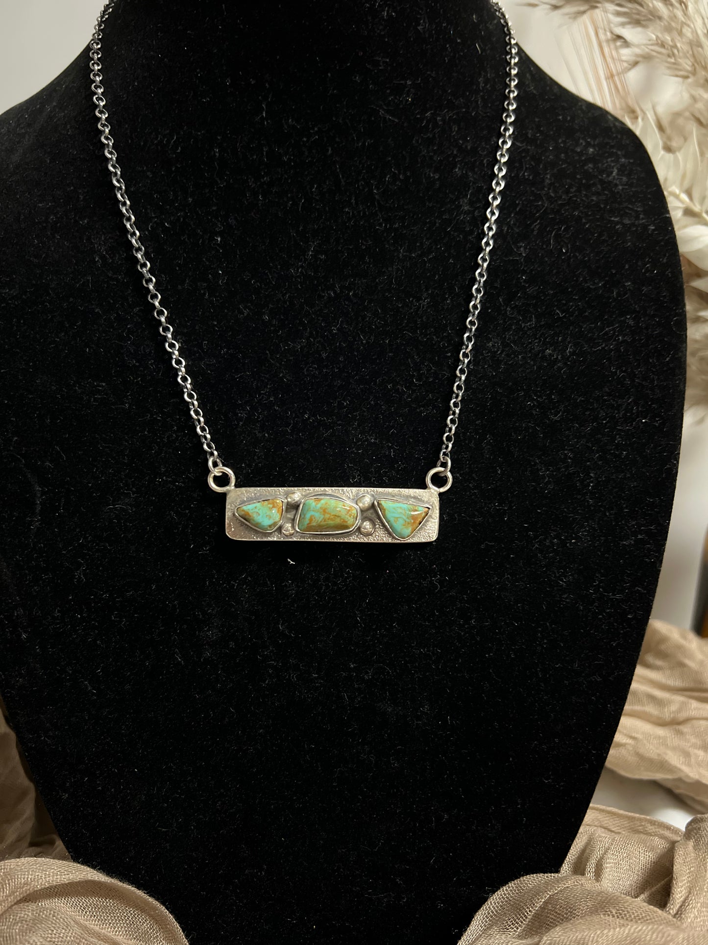 Turquoise 3 Stone Bar Necklace