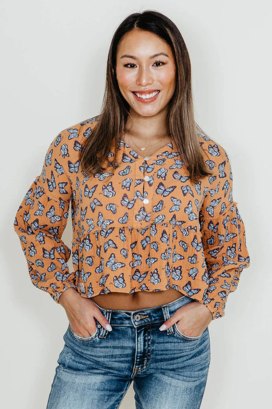 Butterfly Button Crop Blouse Simply Southern