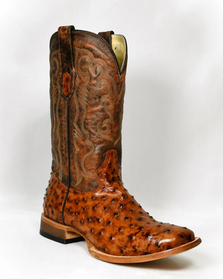 COWTOWN COGNAC OSTRICH PRINT BOOTS