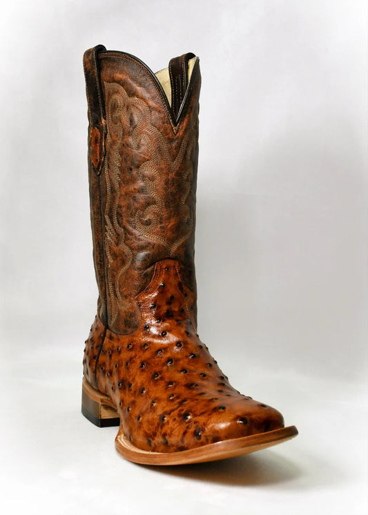 COWTOWN COGNAC OSTRICH PRINT BOOTS