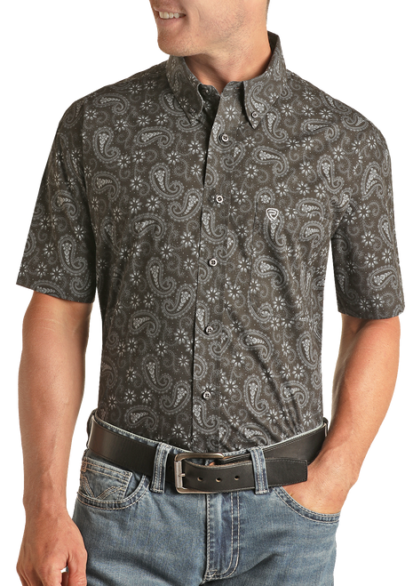 Black And Gray Paisley Button Up