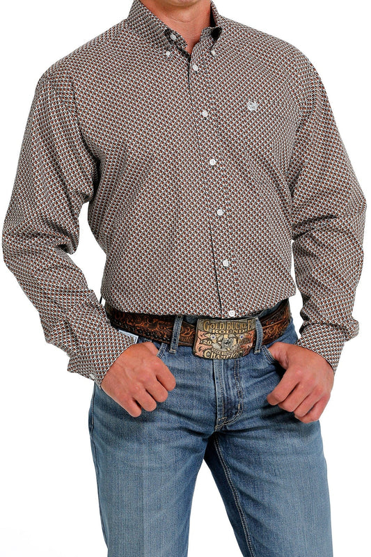 Cinch Men’s Brown Geometric Button Up