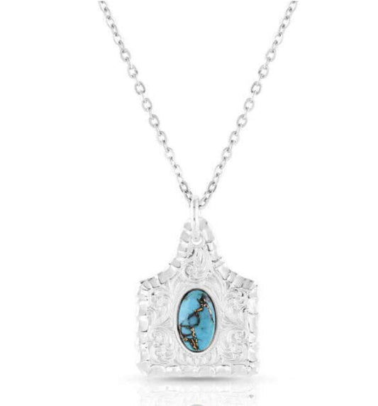 Chiseled Cow Tag Turquoise Necklace