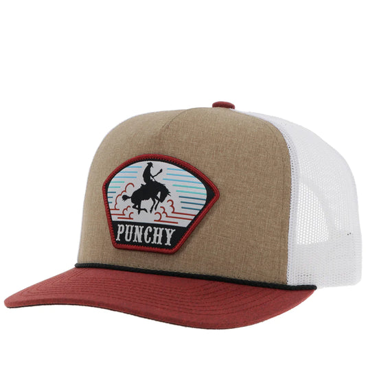 Punchy Hat Tan/White With Blue/Rust Patch