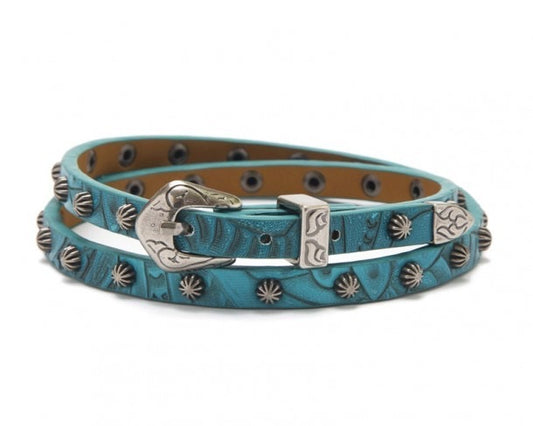 3D Cowgirl Blue Leather Hat Band