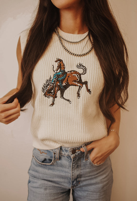 Bucking Bronco Embroidered Sweater Vest