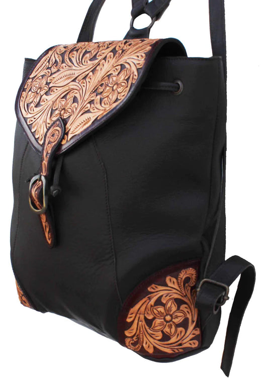 Western Floral Tooled Leather Backpack