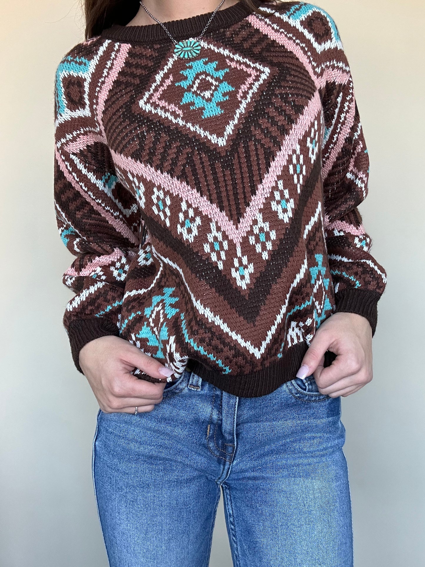 Final Sale  ✨ Diamond Chocolate Aztec Sweater