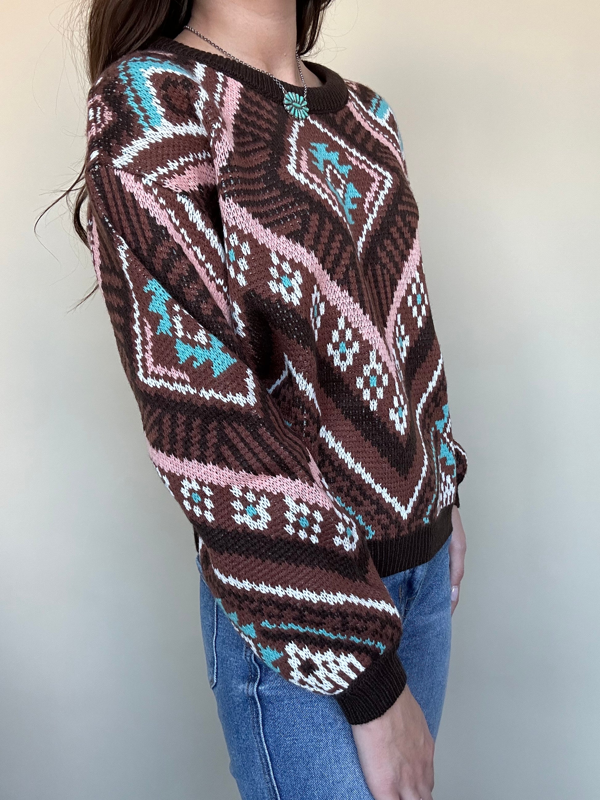 Final Sale ✨ Diamond Chocolate Aztec Sweater – Wiseman's Western