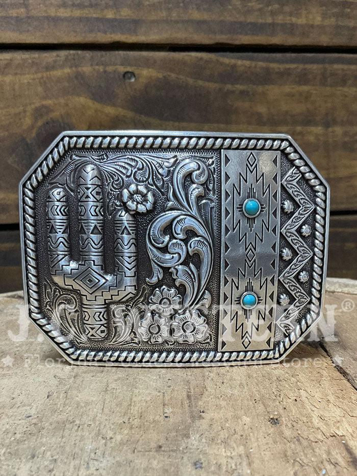 Blazin Roxx 37941 Floral And Cactus Engraving Antique Silver