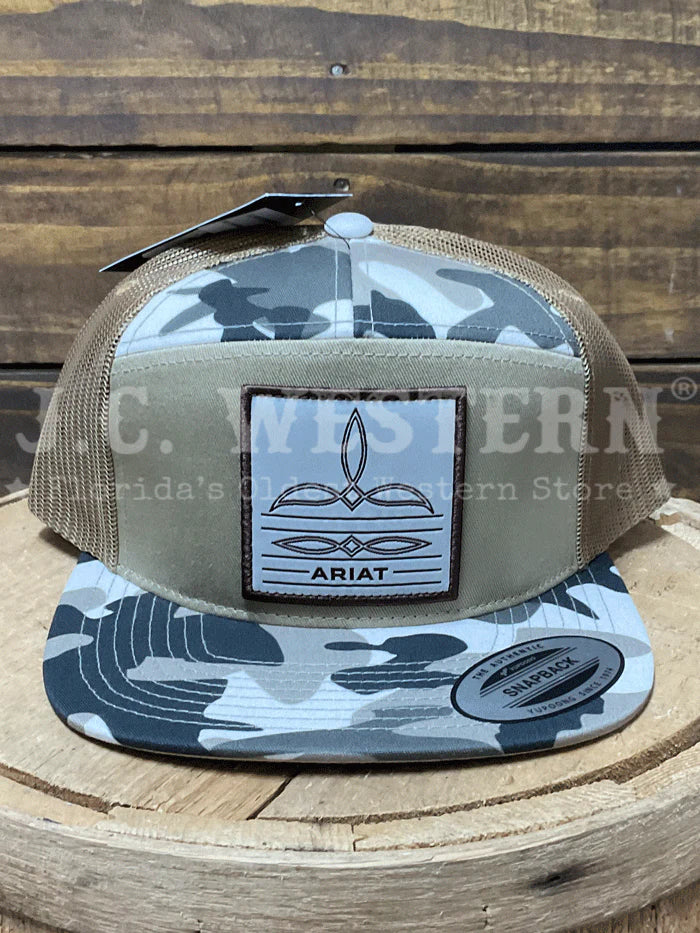 Ariat Mens 7 Panel Camo Boot Stitch Cap Khaki