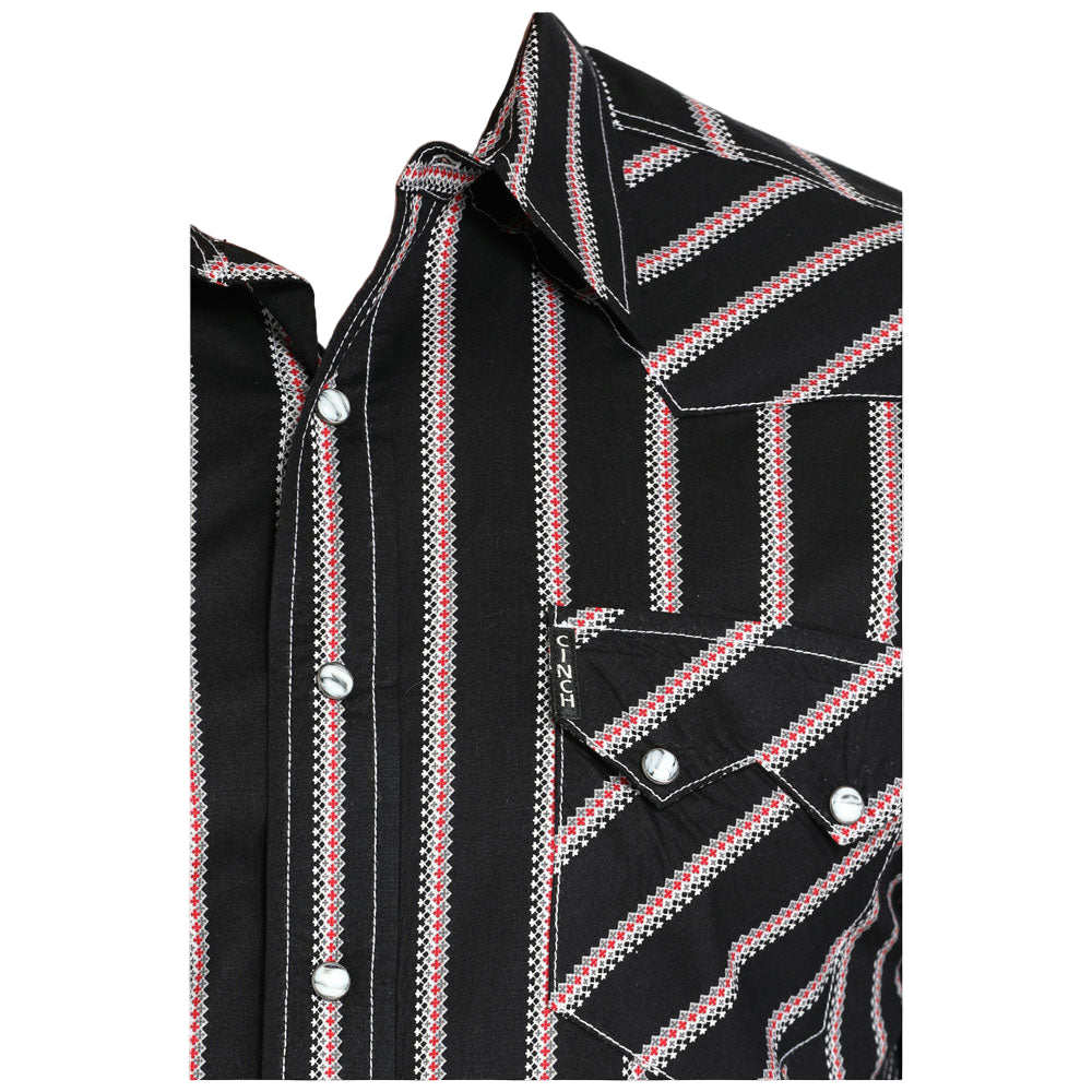 Cinch Black Cross stitch Stripe Snap Up