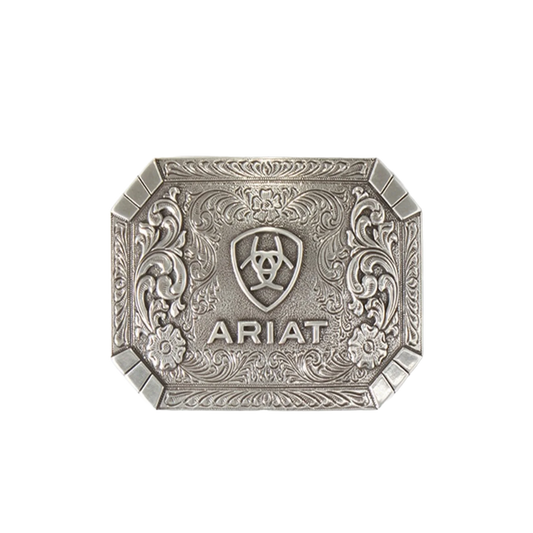 Ariat Floral Engraved Silver Belt Buckle