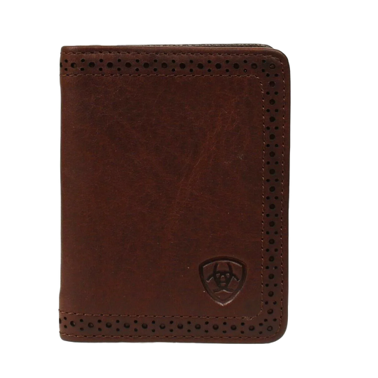 Ariat Men's Premium Leather Solid Dark Copper Bifold Wallet