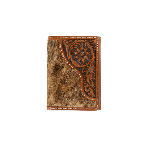 Nocona® Men's Trifold Wallet Cow Hide Tooled Tab Brown