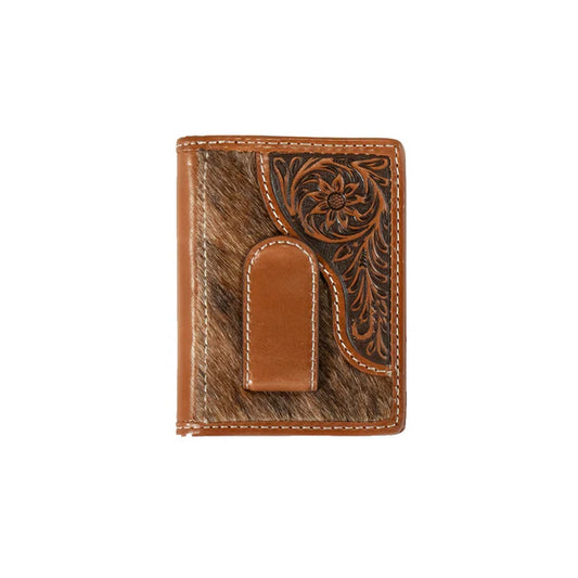 Nocona® Men's Bifold Money Clip Wallet Cow Hide Tooled Tab Brown