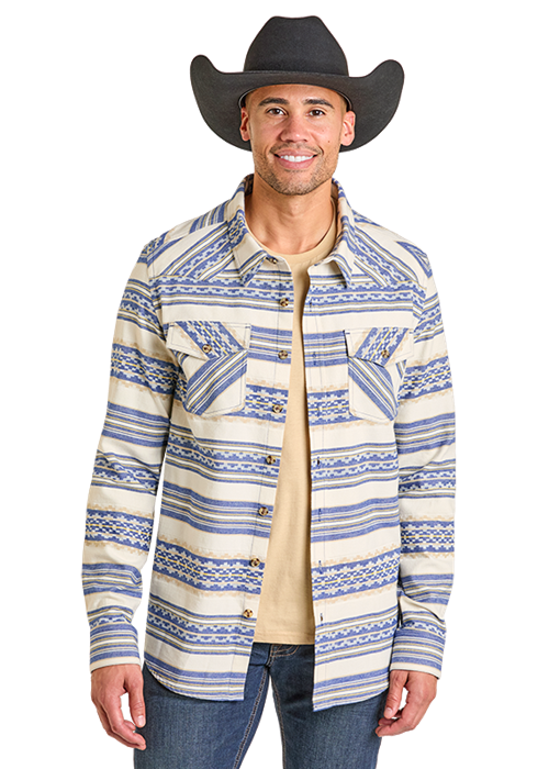 Cream & Blue Men's Shacket