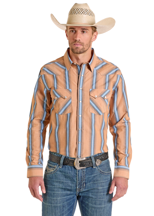 Fences Tan Long Sleeve Snap Up