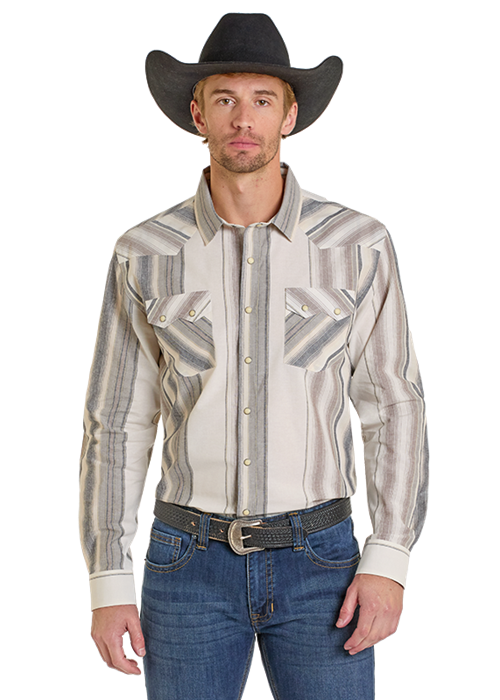 Cream Stripe  Men's Snap Up