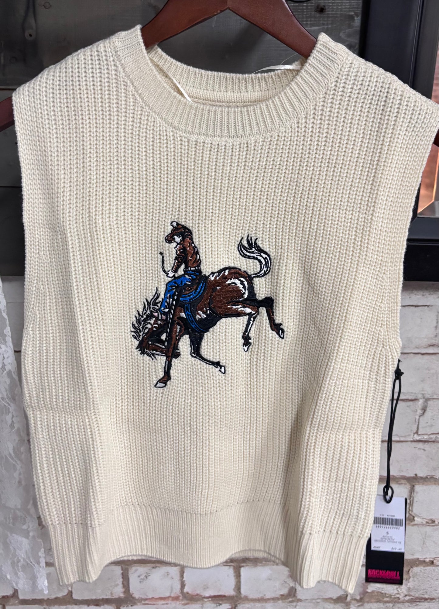 Embroidered Sweater Vest Turtleneck Top