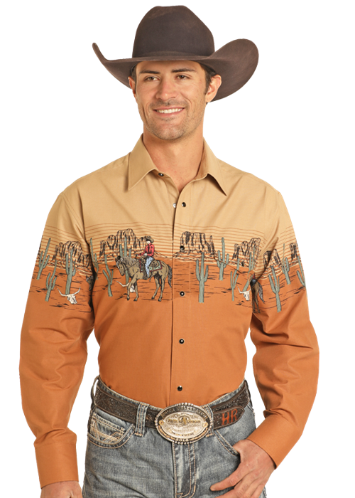 Horse Rider Border Tan Men's Snap Up