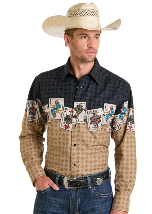 Gambler Border Long Sleeve Snap Up