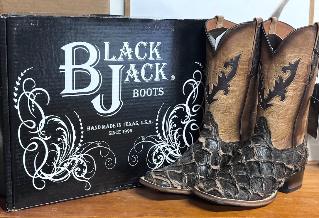 Black Jack Pirarucu Fish Cracked Earth Brown Boots