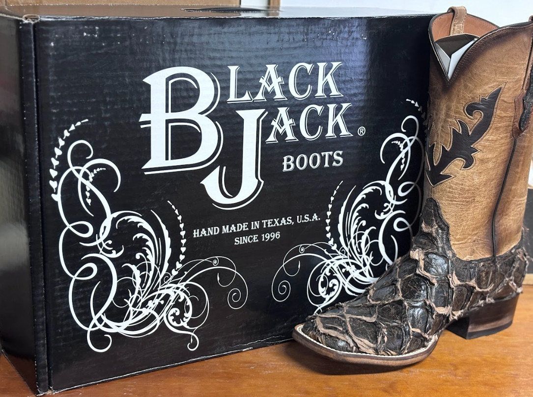 Black Jack Pirarucu Fish Cracked Earth Brown Boots