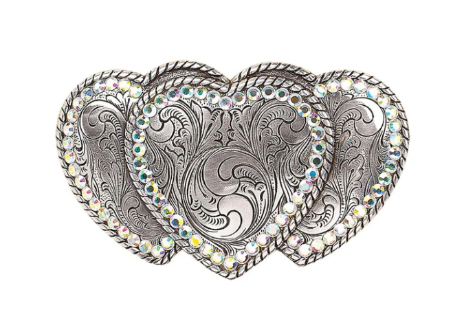 M&F Western Nocona Women Triple Heart With Rhinestone Belt Buckle Cowgirl