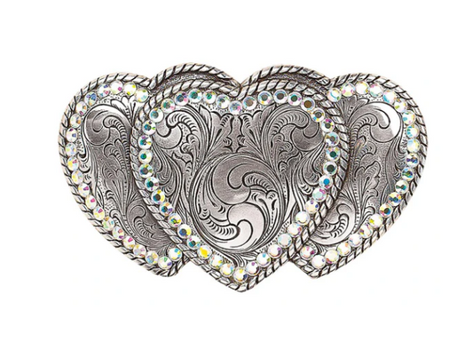 M&F Western Nocona Women Triple Heart With Rhinestone Belt Buckle Cowgirl
