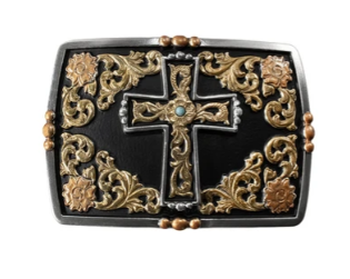 NOCONA BLACK AND GOLD CROSS FLOWERS - ACC BUCKLE