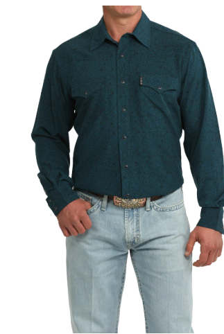Cinch Men's Teal Paisley Print Snap