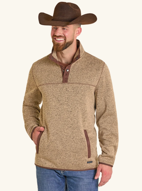 Garret's Tan Melange Knit Henley Pullover