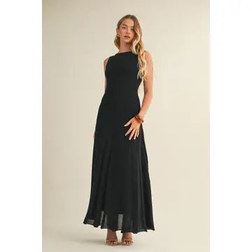 Macey Black Sleeveless Flare Sweater Dress