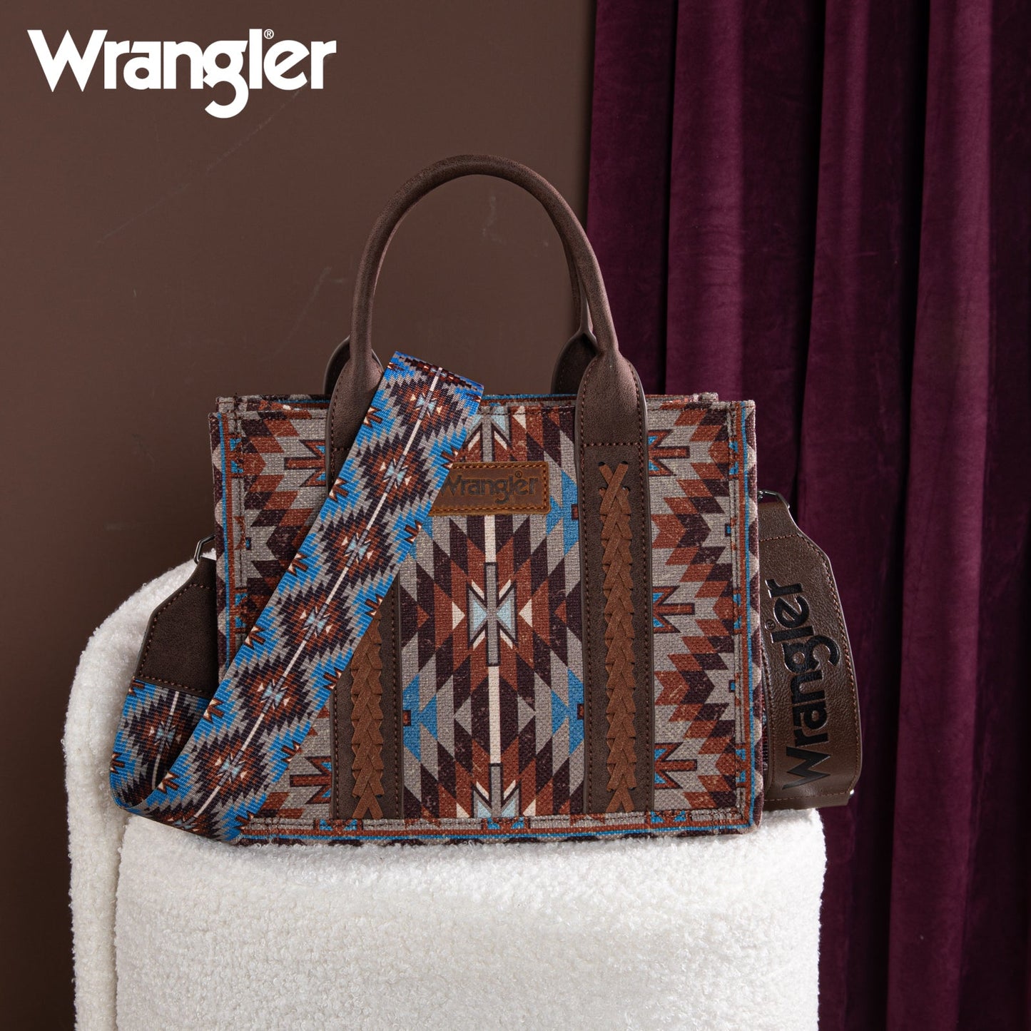 Wrangler Southwestern Pattern Dual Sided Print Tote/Crossbody Coffee