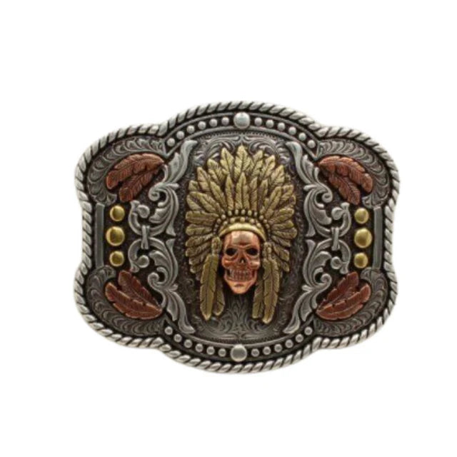 Nocona Skull Chief Rectangle Belt Buckle by M&F