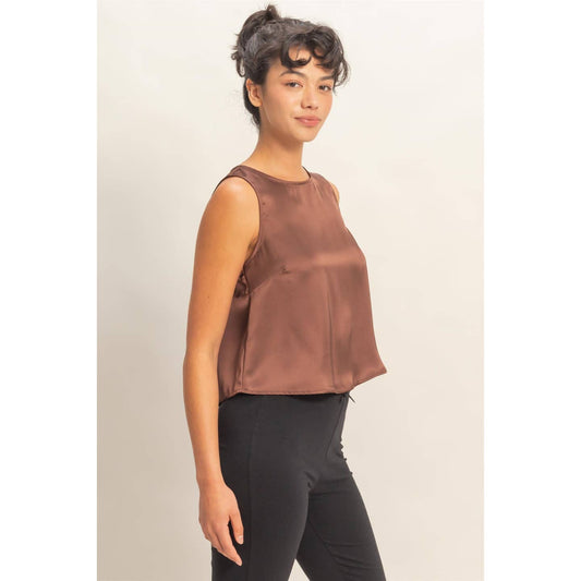 Chocolate Satin Keyhole Top