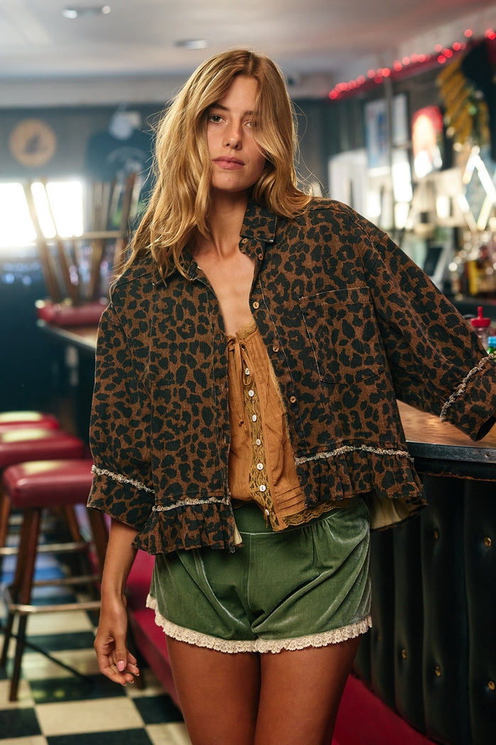 Cleo Leopard Print Ruffle Top
