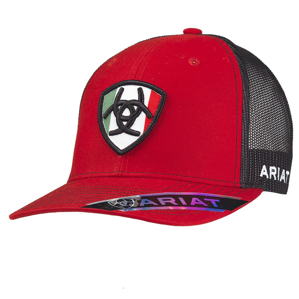 Ariat Red with Black Mesh Mexico Flag Shield Hat