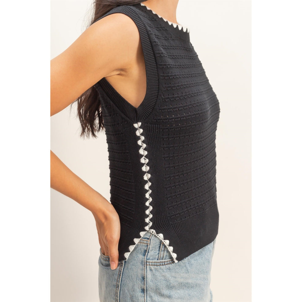 Black Eyelet Sleeveless Knit Top