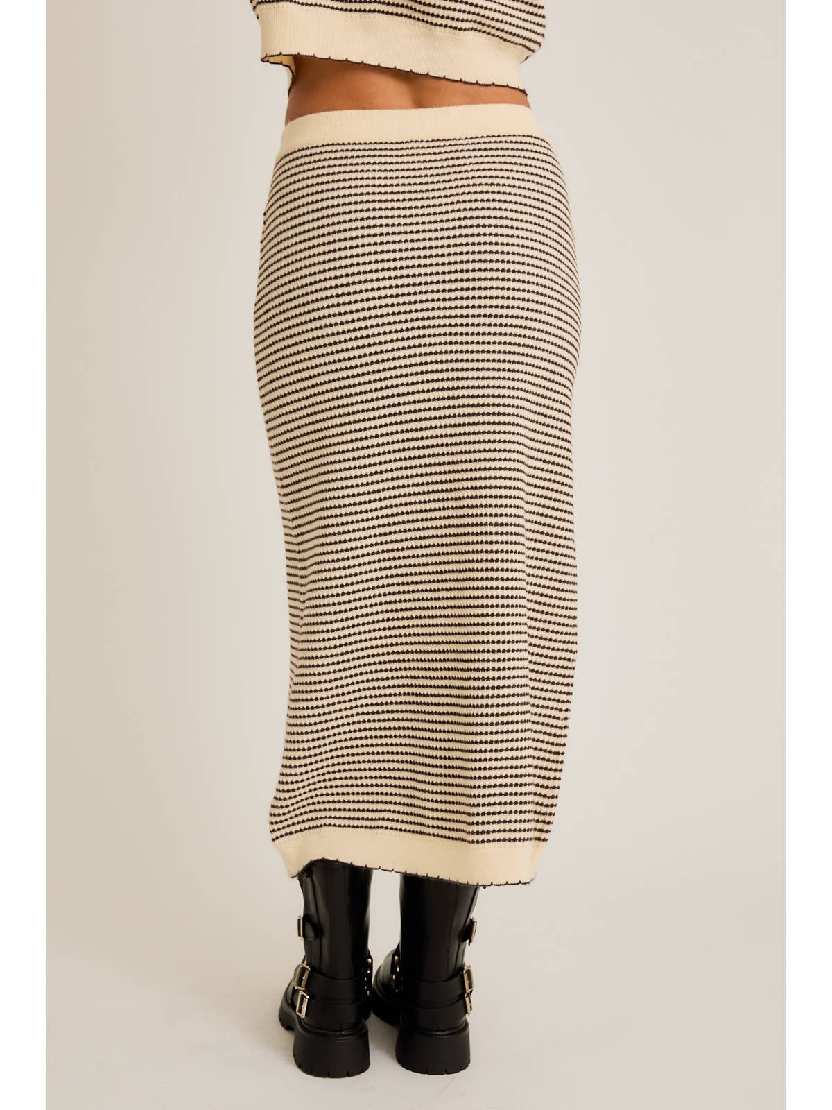 Stitch Detail Striped Sweater Midi Skirt