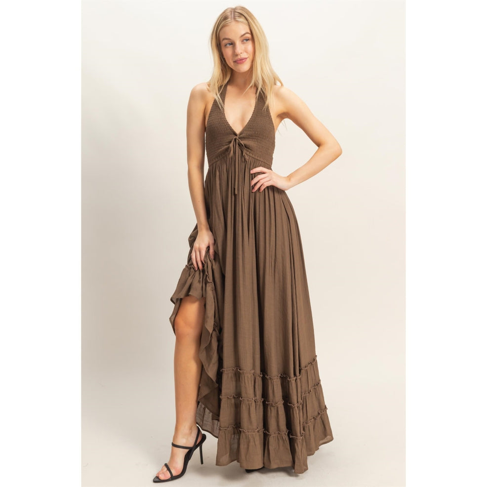 Halter Chocolate Maxi Dress