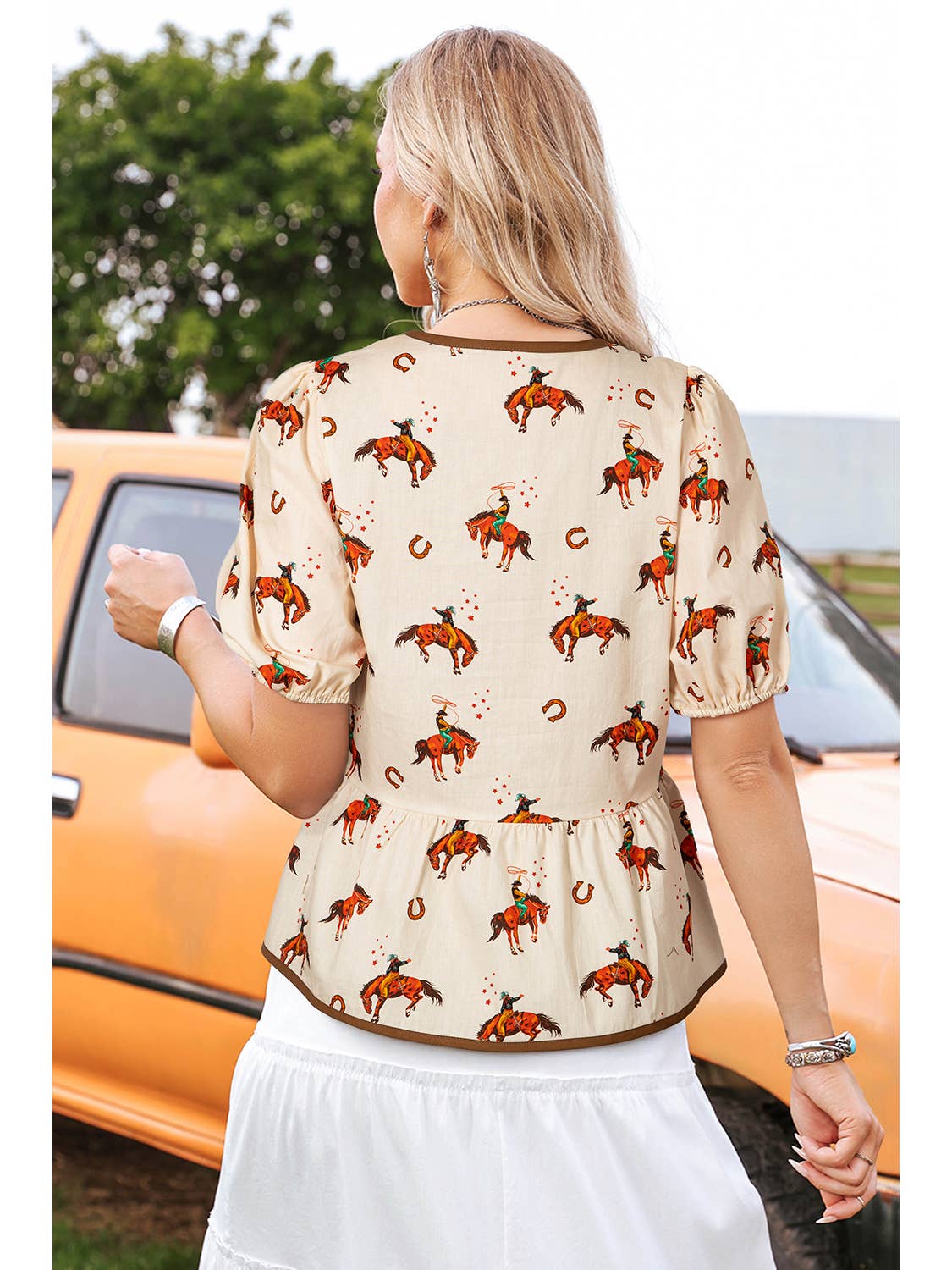 Puff Sleeve Bowknot Top