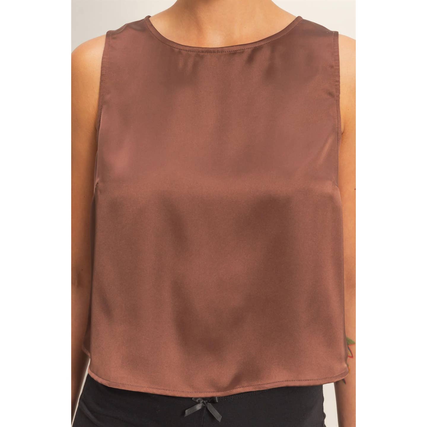 Chocolate Satin Keyhole Top