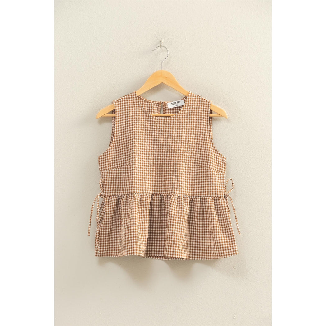 Gingham Sleeveless Peplum Top