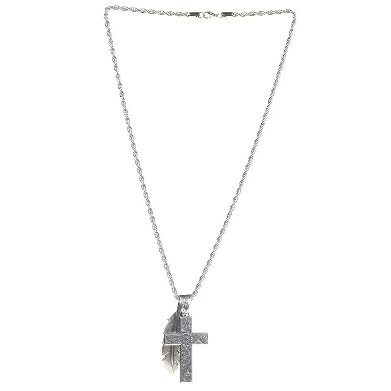 TWISTER MENS NECKLACE CROSS AND FEATHER