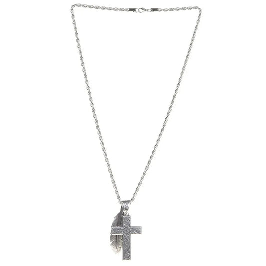 TWISTER MENS NECKLACE CROSS AND FEATHER